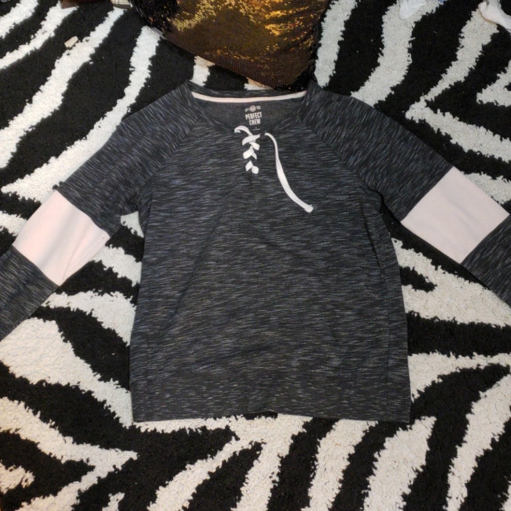 Juniors Lace-up Crew Sweater